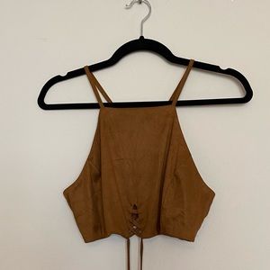 Brown suede crop tank with wrap